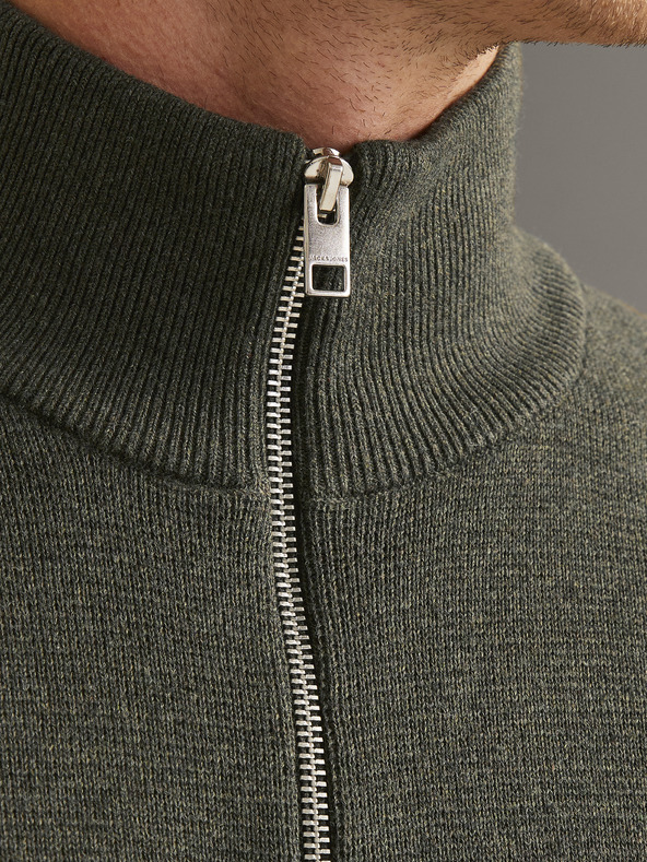 Jack & Jones Jack & Jones Khaki moški pulover z zadrgo