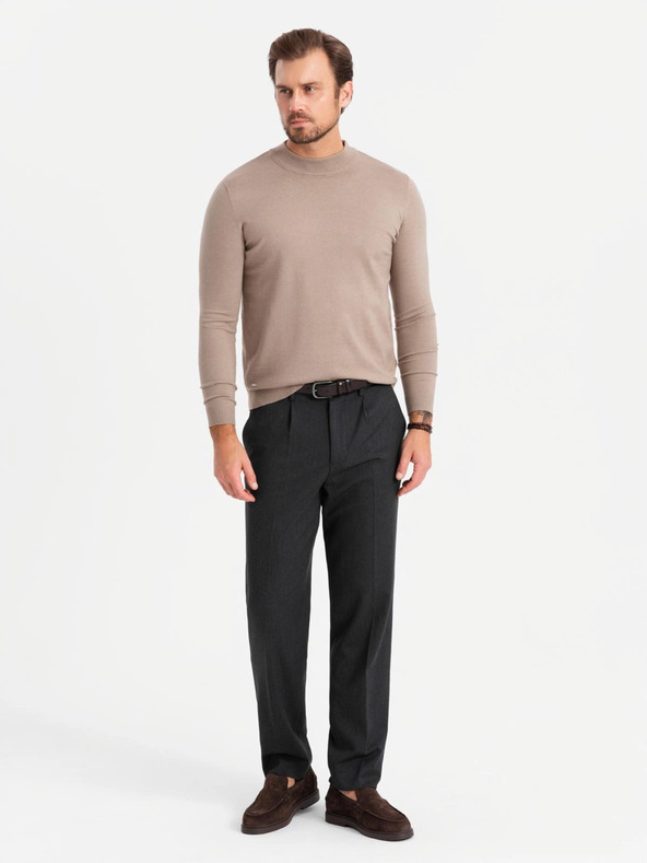 Ombre Clothing Moški pleten poltretek z viskozo - temno bež V3 OM-SWTN-0125 Ombre oblačila