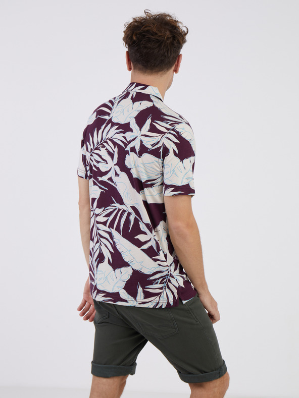 LERROS Kremasta in vinska moška cvetlična polo majica LERROS