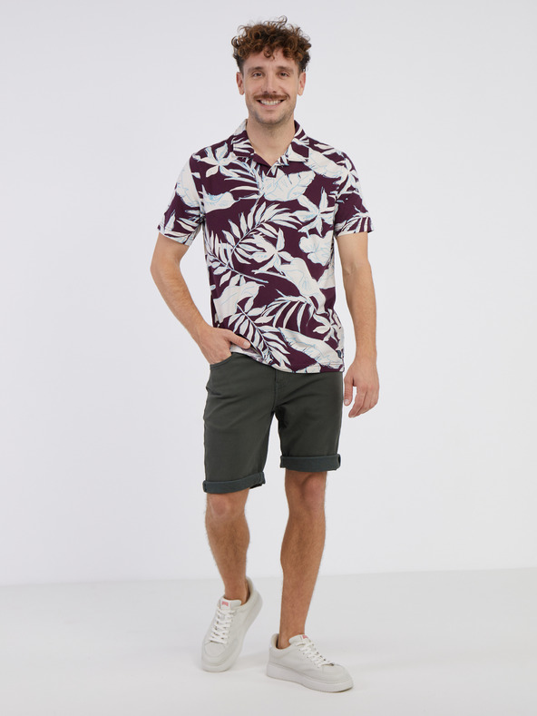 LERROS Kremasta in vinska moška cvetlična polo majica LERROS