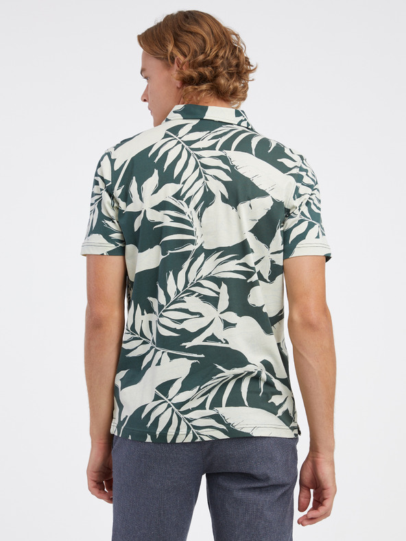 LERROS Kremasta in zelena moška cvetlična polo majica LERROS