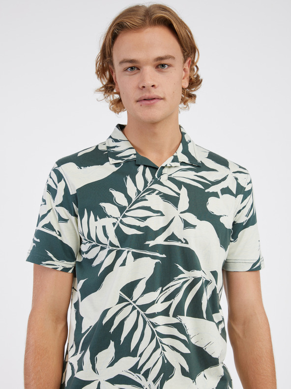 LERROS Kremasta in zelena moška cvetlična polo majica LERROS