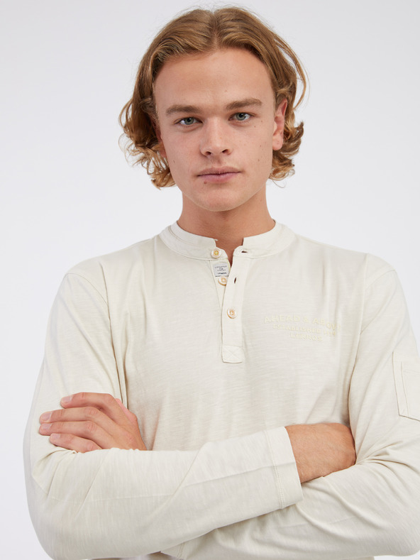 LERROS Kremasta moška polo majica z dolgimi rokavi LERROS