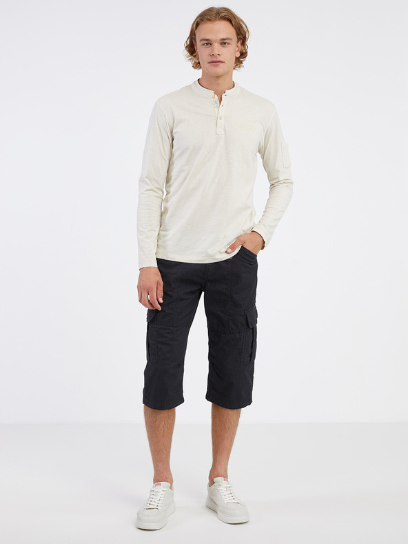 LERROS Kremasta moška polo majica z dolgimi rokavi LERROS