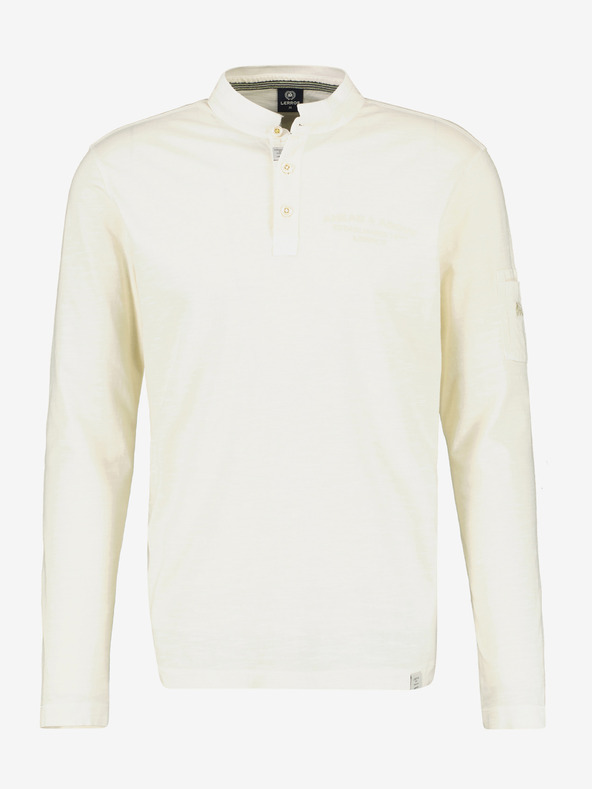LERROS Kremasta moška polo majica z dolgimi rokavi LERROS