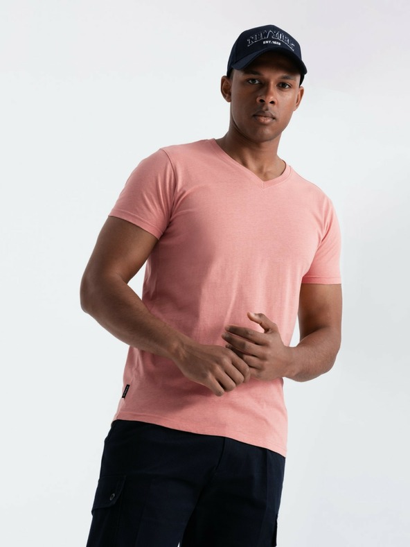 Ombre Clothing Moška majica BASIC Classic Cotton Crewneck T-Shirt - Pink V7 OM-TSBS-0145 Ombre Clothing