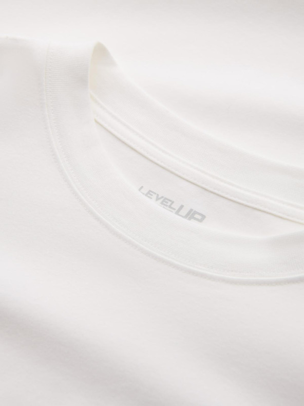 Ombre Clothing Moška bombažna majica LOOSE FIT z dolgimi rokavi in okroglim vratom - krem V2 OM-LSBC-0129 Ombre Clothing