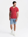 Ombre Clothing Klasična bombažna moška majica BASIC z V-izrezom - rdeča V17 OM-TSBS-0145 Ombre Clothing