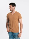 Ombre Clothing Klasična moška bombažna majica BASIC z V-izrezom - rjava V9 OM-TSBS-0145 Ombre Clothing