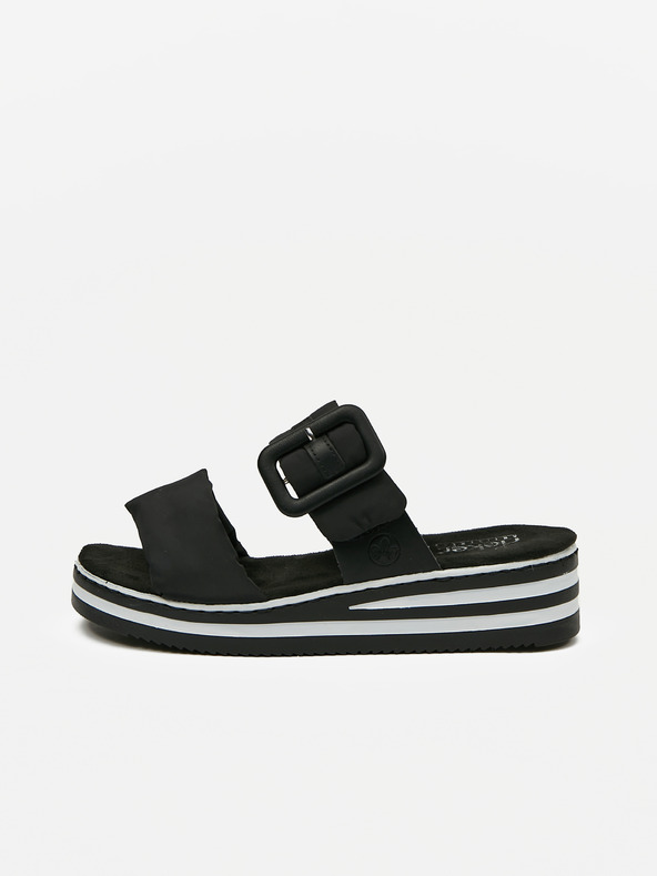 Rieker Črni ženski copati s klinom Rieker