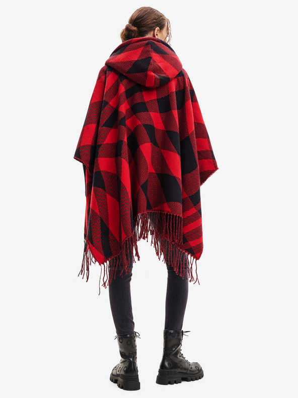 Desigual Črno-rdeč karirasti pončo Desigual Checkys Arenal/Zipper za ženske