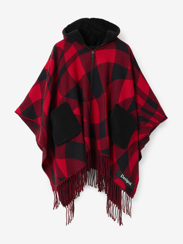 Desigual Črno-rdeč karirasti pončo Desigual Checkys Arenal/Zipper za ženske