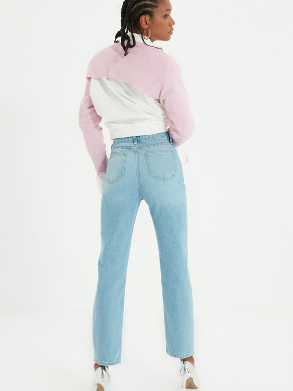 Trendyol Svetlo modre kavbojke mom fit z raztrganim učinkom Trendyol