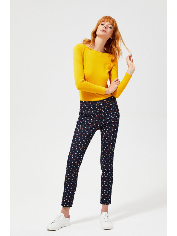 Moodo Temno modre ženske hlače z vzorcem Moodo