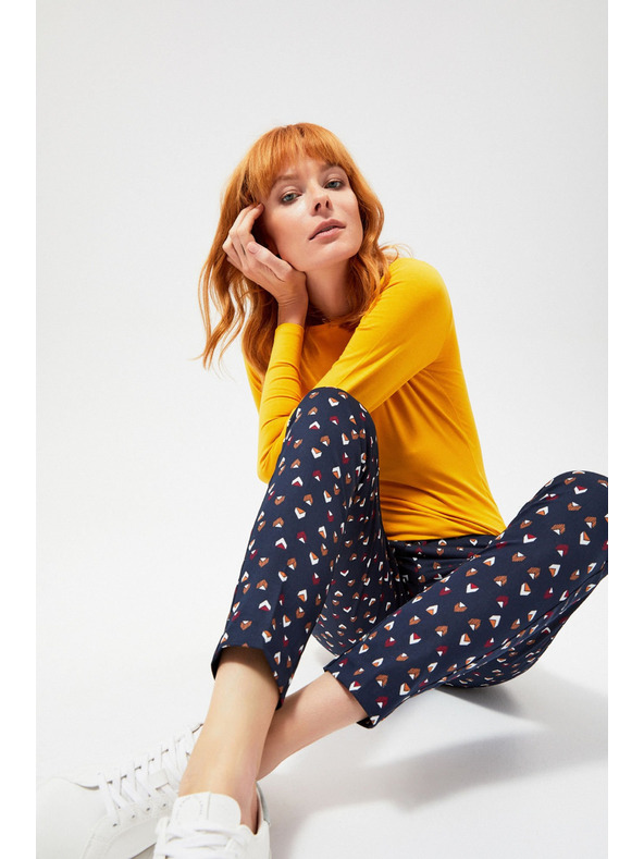 Moodo Temno modre ženske hlače z vzorcem Moodo