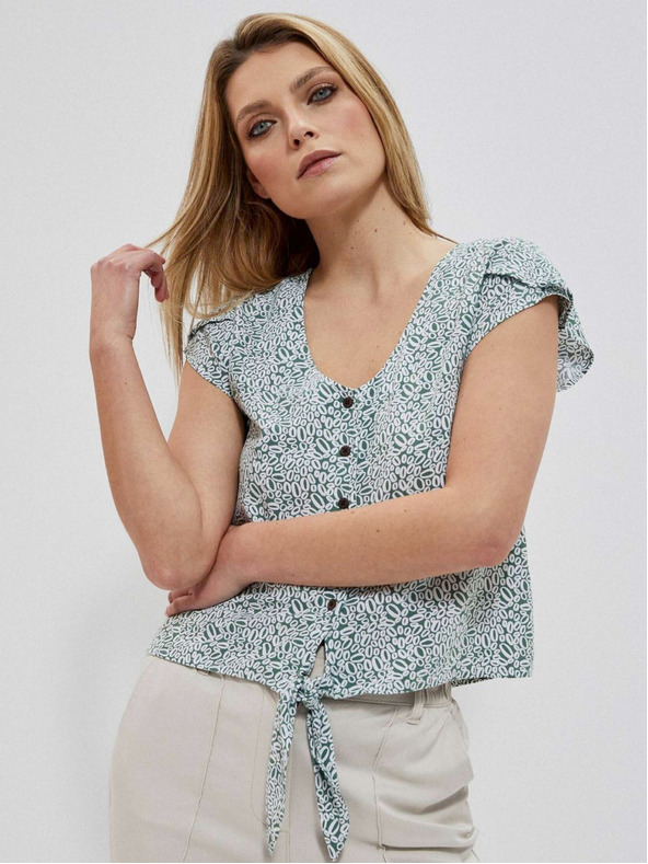 Moodo Bela in zelena ženska vzorčasta srajca Moodo