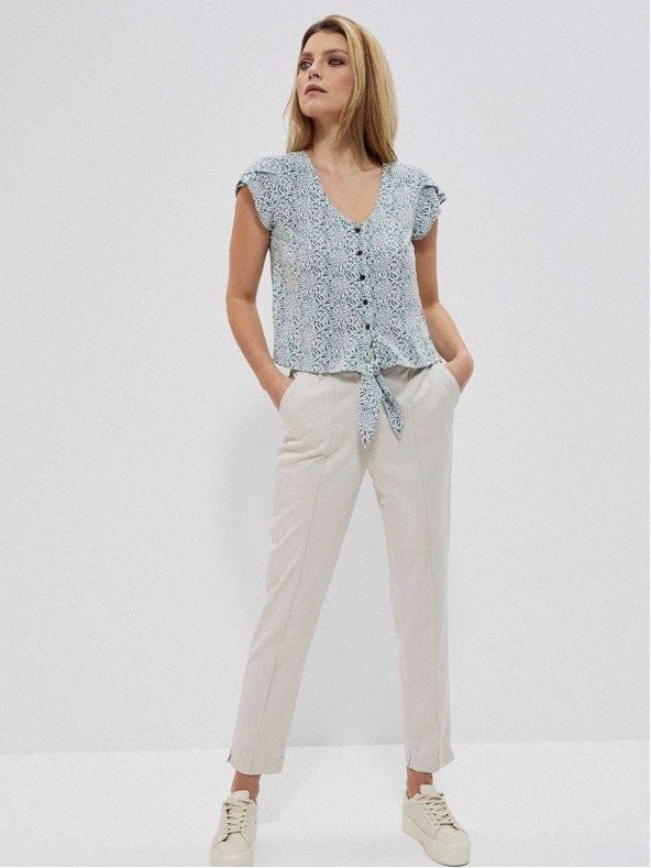 Moodo Bela in zelena ženska vzorčasta srajca Moodo