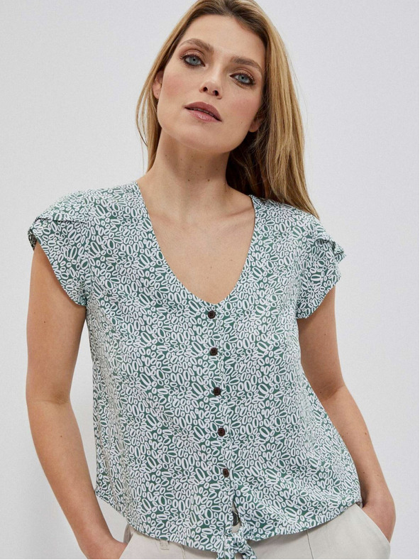 Moodo Bela in zelena ženska vzorčasta srajca Moodo