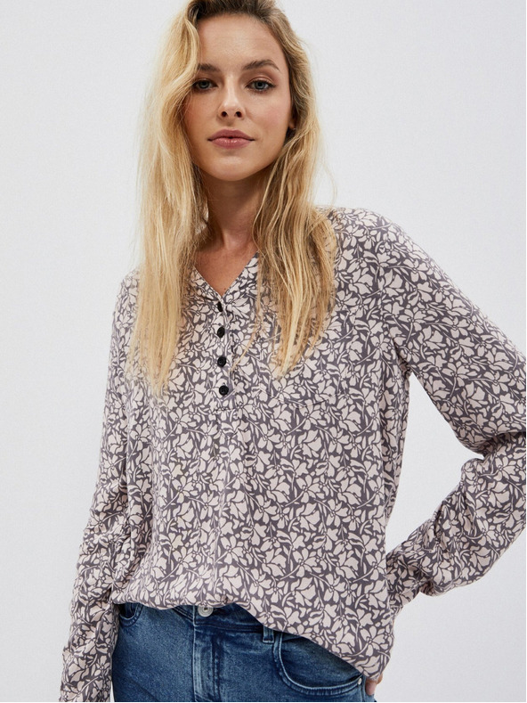 Moodo Bela in siva ženska majica z vzorcem Moodo