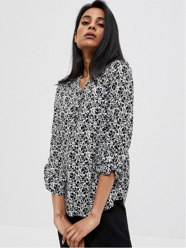 Moodo Bela in črna ženska cvetlična srajca Moodo