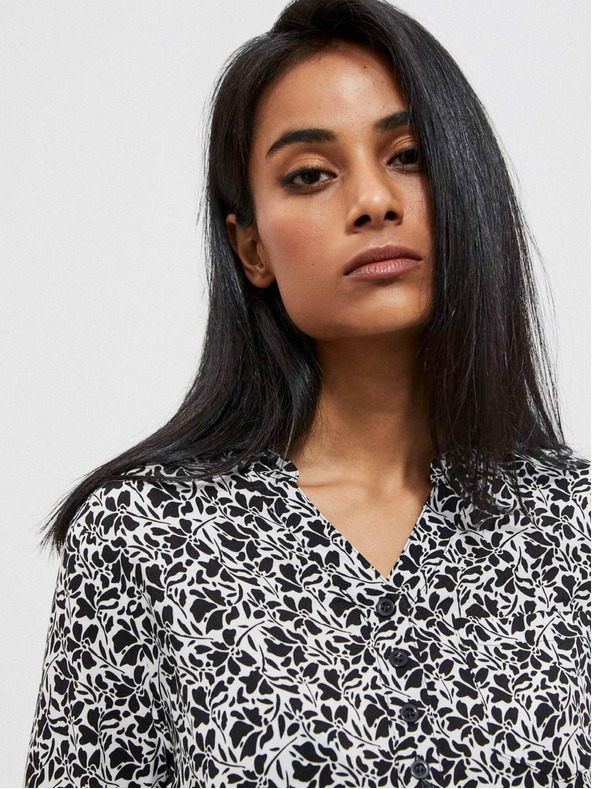 Moodo Bela in črna ženska cvetlična srajca Moodo