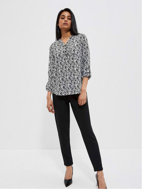 Moodo Bela in črna ženska cvetlična srajca Moodo