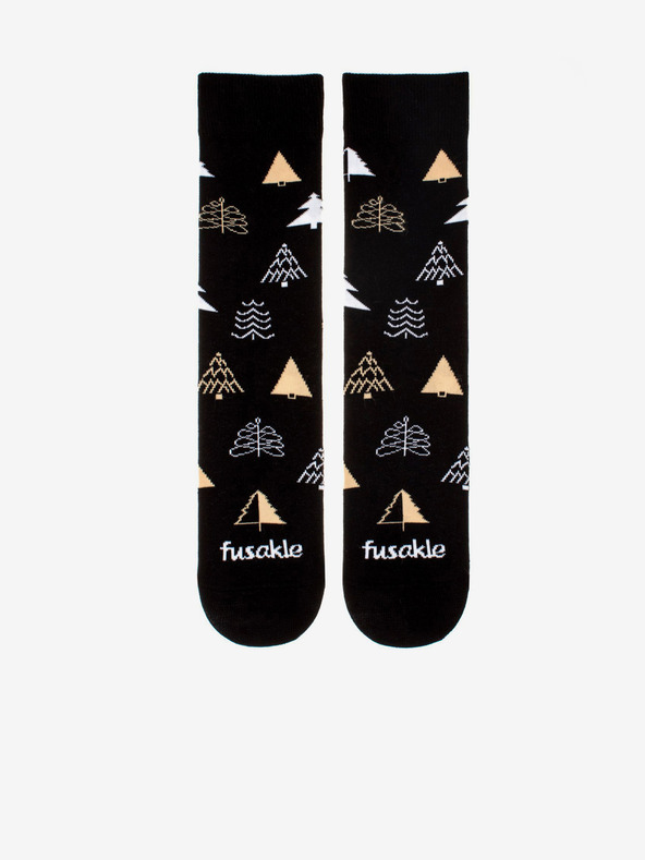 Fusakle Črne ženske nogavice z vzorcem Fusakle Trees in Winter