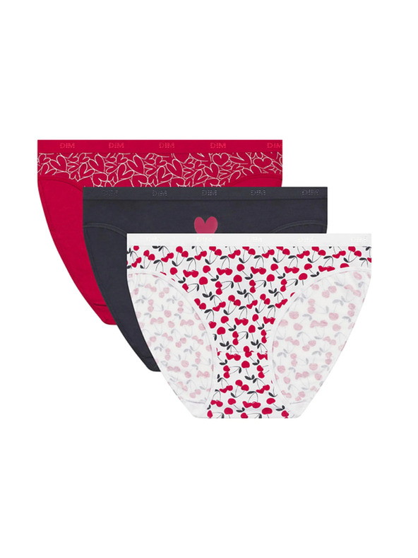 DIM DIM LES POCKETS COTTON SLIP 3x - ženske bombažne hlačne nogavice 3 kosi - črna - bela - rdeča
