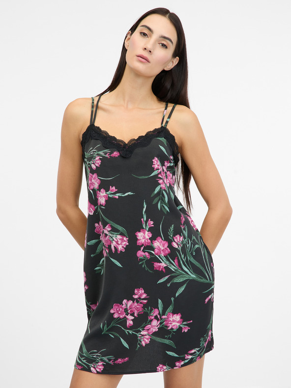 Orsay Črna ženska spalna srajca iz satena ORSAY