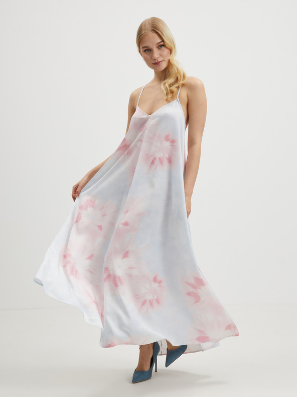 ONLY Roza in modra ženska vzorčasta maksi obleka s trakovi ONLY Tina