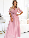 numoco Dolga obleka z plisiranim izrezom in zavezovanjem - pudrasto roza Numoco