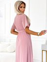 numoco Dolga obleka z plisiranim izrezom in zavezovanjem - pudrasto roza Numoco