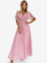 numoco Dolga obleka z plisiranim izrezom in zavezovanjem - pudrasto roza Numoco