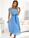 numoco Plisirana midi obleka s črnim pasom - svetlo modra Numoco