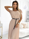 numoco Plisirana midi obleka s črnim pasom - bež Numoco