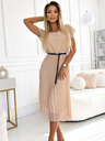 numoco Plisirana midi obleka s črnim pasom - bež Numoco