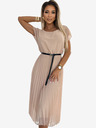 numoco Plisirana midi obleka s črnim pasom - bež Numoco