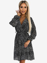 numoco Šifonska obleka z izrezom, volančki in pasom - črno-beli vzorec Numoco