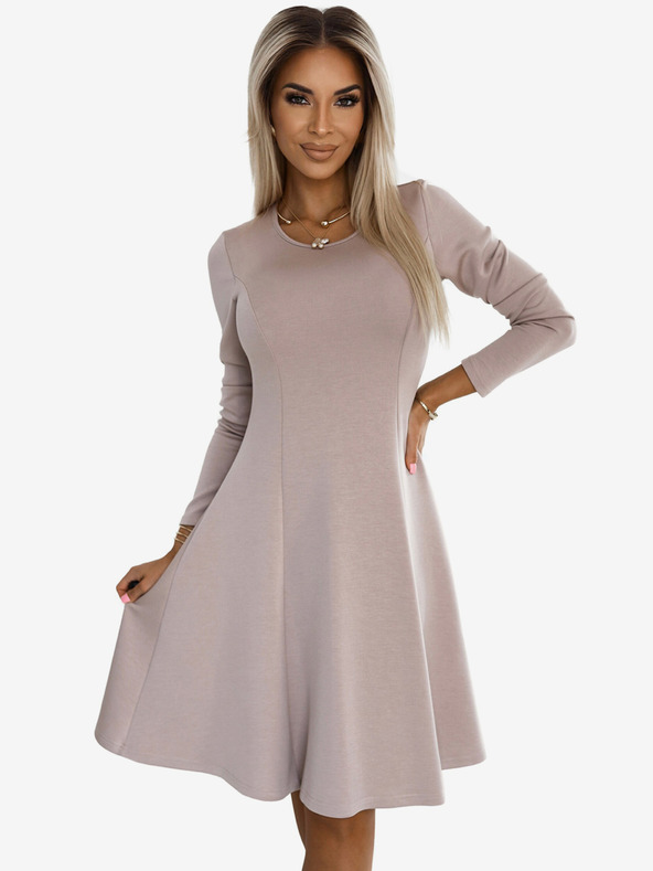 numoco Udobna obleka v obliki trapeza z dolgimi rokavi - bež Numoco