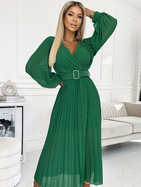 numoco 414-3 KLARA naguban dress s pasom in dekoltjem - zelena