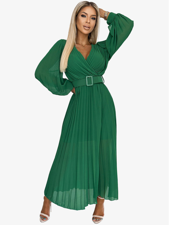 numoco 414-3 KLARA naguban dress s pasom in dekoltjem - zelena