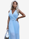 numoco Plisirana obleka s širokim pasom in izrezom - svetlo modra Numoco