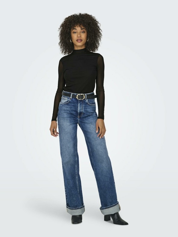 ONLY Črna majica s stoječim ovratnikom in prosojnim hrbtom SAMO Erica