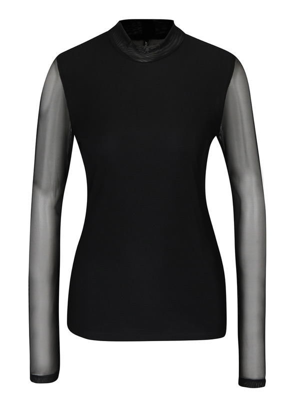 ONLY Črna majica s stoječim ovratnikom in prosojnim hrbtom SAMO Erica