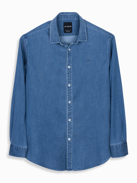 Ombre Clothing Moška majica iz džinsa z liocelom in vezenino na prsih - modra Ombre Clothing