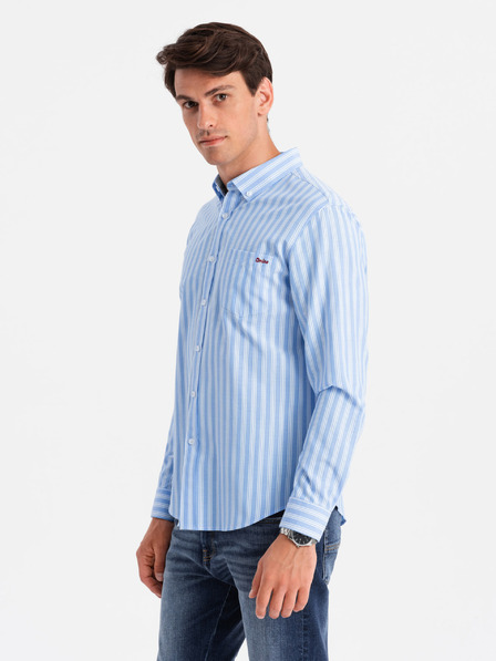 Ombre Clothing Moška bela črtasta srajca REGULAR FIT z žepom Ombre Clothing