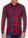 Ombre Clothing Moška karirasta srajca z dolgimi rokavi K282 - rdeča/mornarsko modra