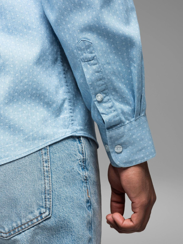 Ombre Clothing Moška srajca iz finega džinsa z vzorcem in žepom - svetlo modra Ombre Clothing