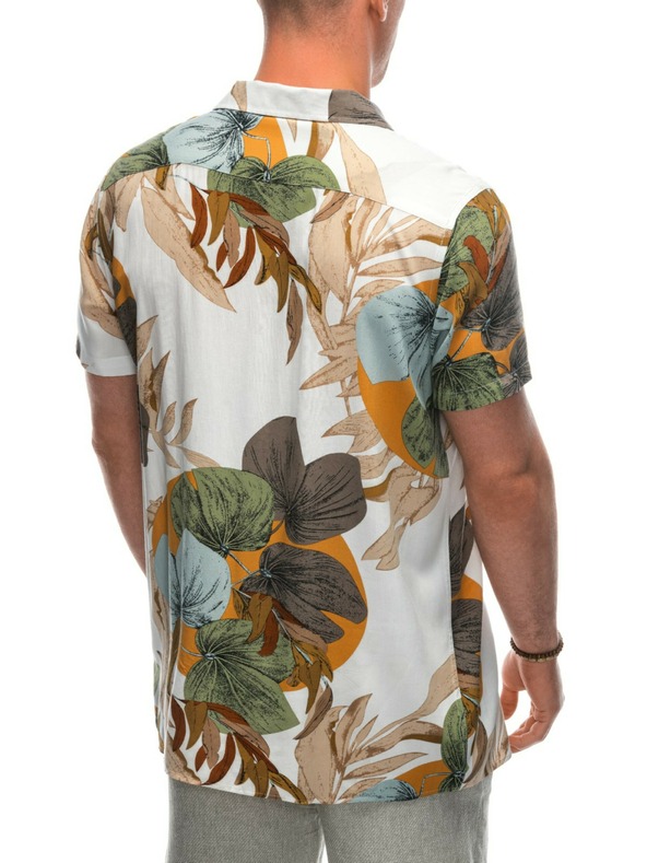 Ombre Clothing Moška viskozna vzorčasta majica s kratkimi rokavi OM-SHPS-0113 Ombre Clothing bela