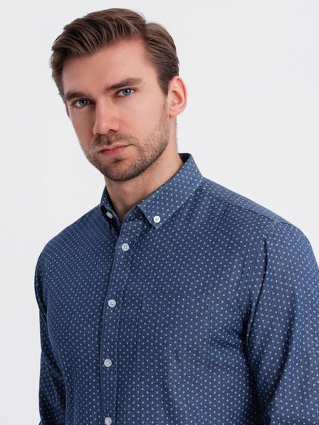 Ombre Clothing Moška srajca iz finega džinsa z vzorcem in žepom - modra Ombre Clothing